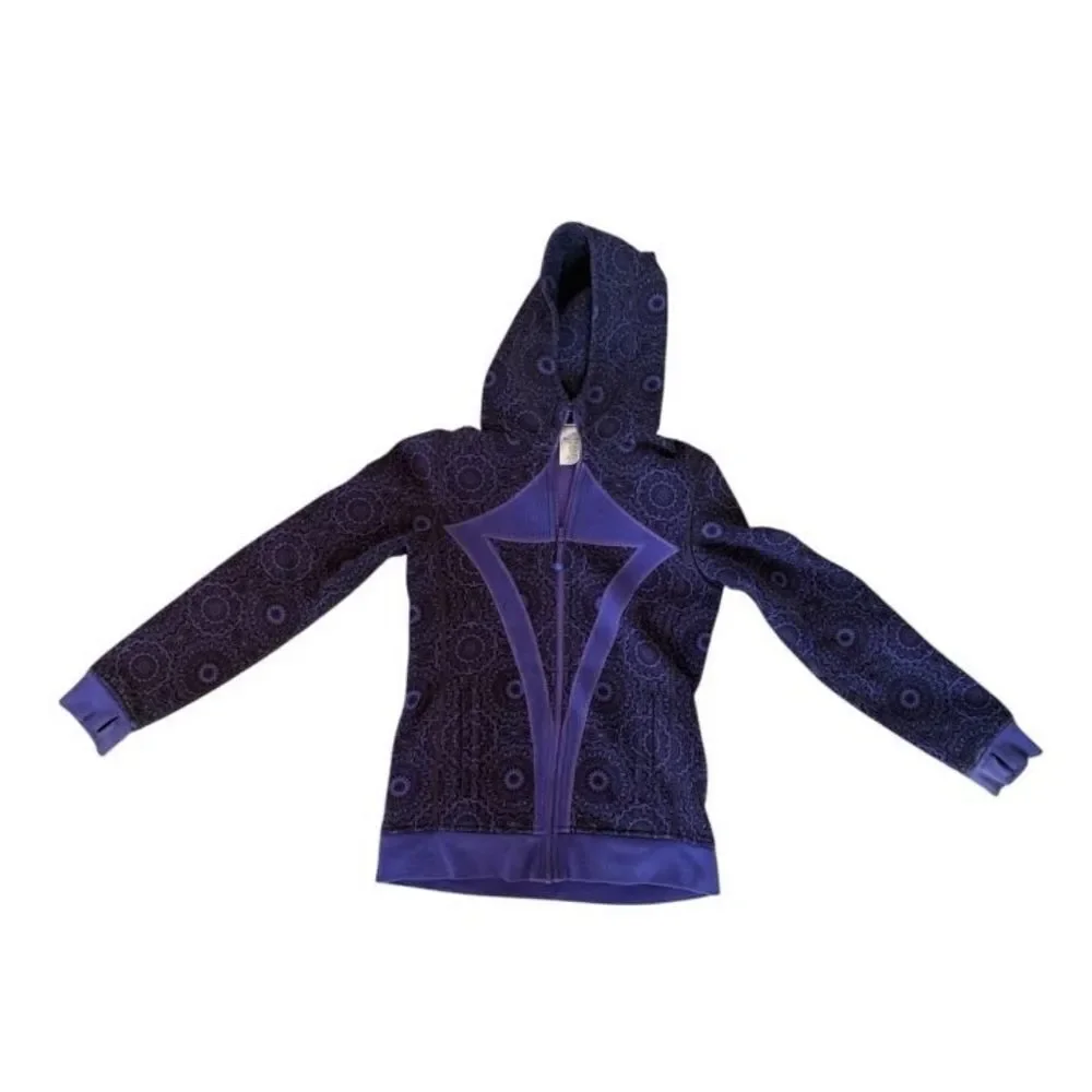 Lululemon Ivivva Scuba Hoodie Girls Size 14 Purple Floral Full Zip Jacket Shirt